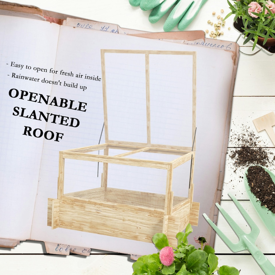 image 1 of Outsunny Outdoor Raised Garden Bed with Cold Frame Greenhouse and Openable Top