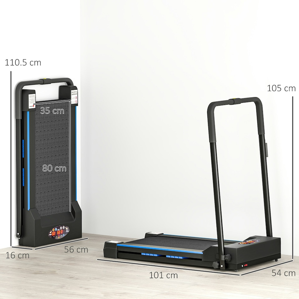 image 1 of HOMCOM 1-6 km/h Folding Motorised Treadmill Walking w/ Remote Control, Blue