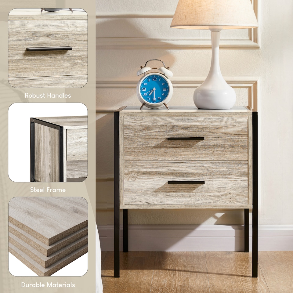 image 1 of Vida Designs Brooklyn 2 Drawer Bedside Cabinet Industrial Cabinet Table Nightstand, Grey