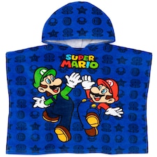 Super Mario Kids Towel Poncho | Blue Mario Brothers Game Hooded Bath Towel For Boys | Luigi & Mario With Graphic All Over Print Beach Robe | Cosy Bathing Merchandise Gift for Children & Teens