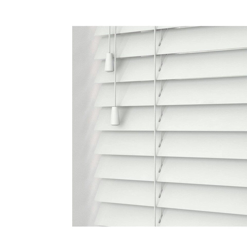 image 1 of 210cm Ultra White Wooden Venetian Blinds With Strings (130cm drop) White | White