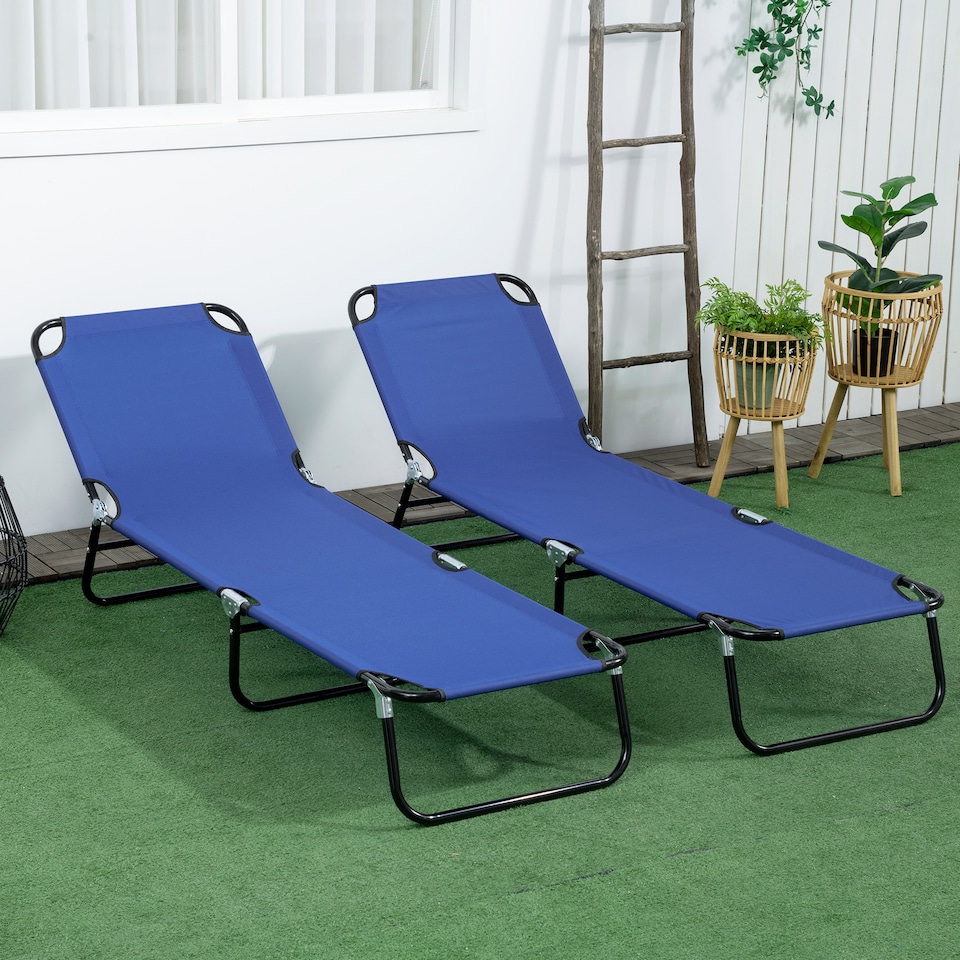 image 1 of Outsunny Folding Sun Loungers Set of 2 with Adjustable Backrest, Blue