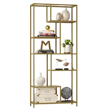6-Tier Glass Bookshelf – Tall Display Bookcase & Plant Stand, Tempered Glass Shelves,