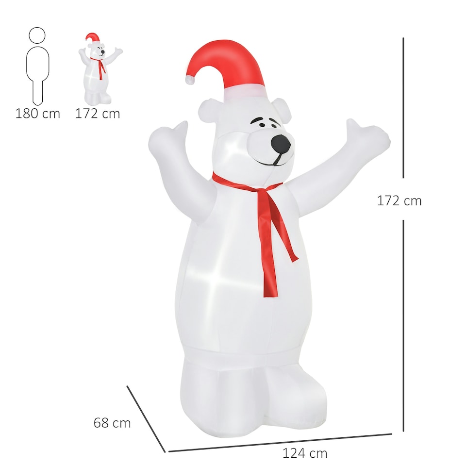 image 1 of HOMCOM 6ft Tall Outdoor Inflatable Bear Lighted Airblown Christmas Lawn Décor