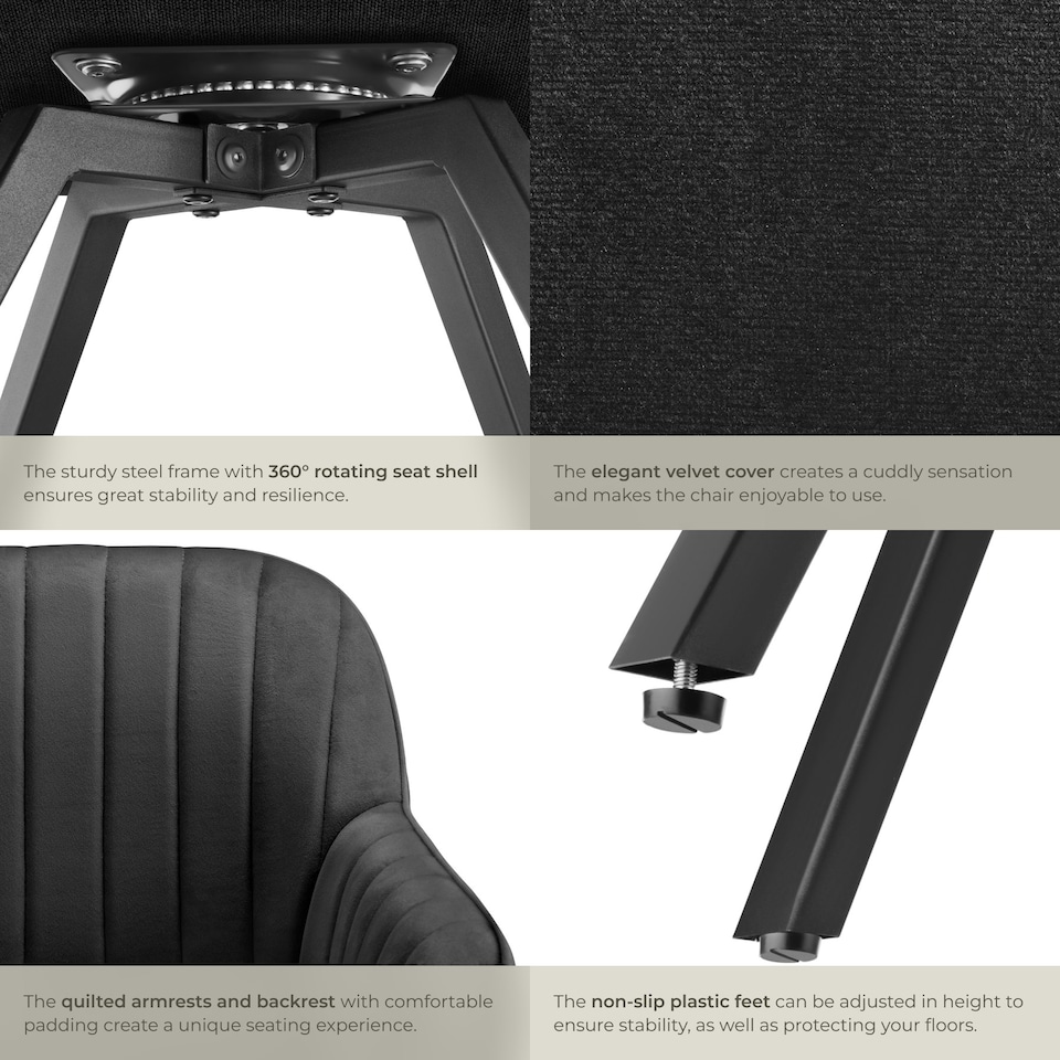 image 1 of Lounge Armchair Living Room Accent Chair 360 Swivel Slim Steel Legs Velvet Fabric  - per piece Black