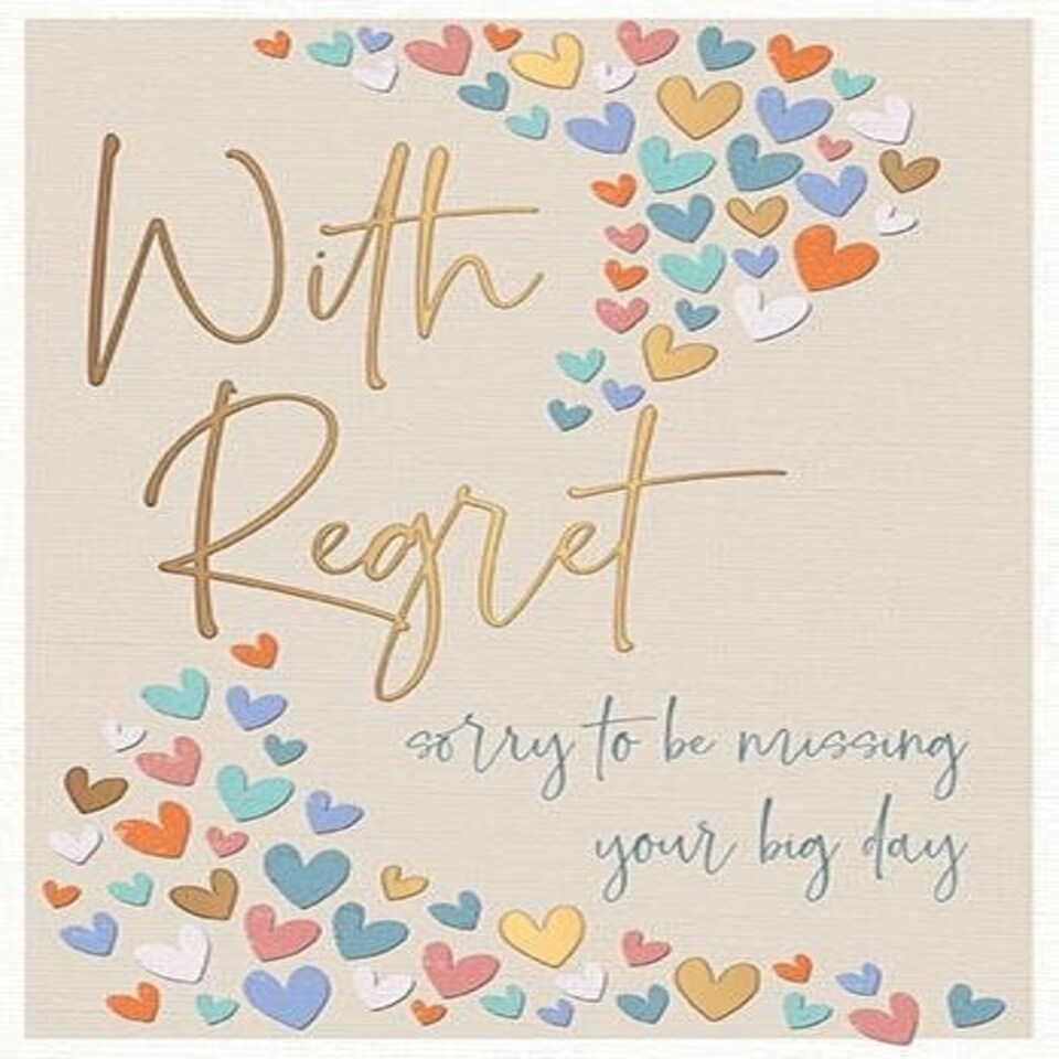 Words 'n' Wishes Wedding Day Regret Card, Sorry to be Missing your Big Day, 18.1 x 13.2 cms, Peach