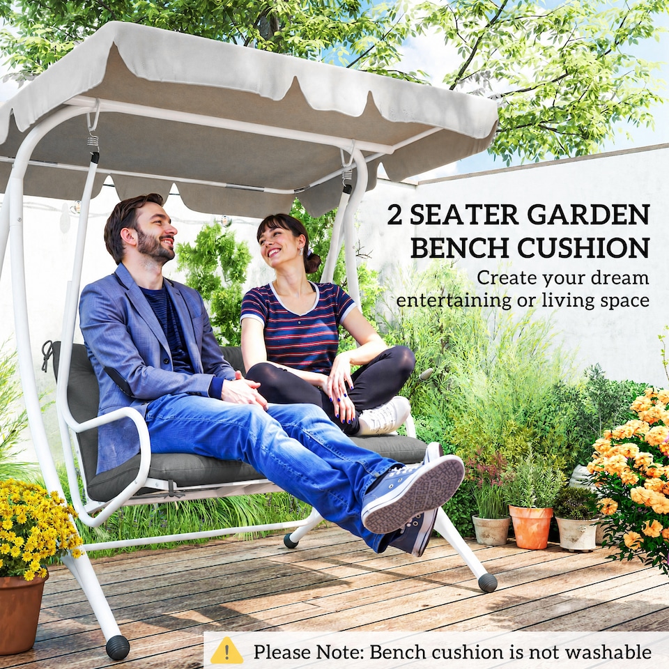 image 1 of Outsunny 2 Seater Garden Bench Cushion Outdoor Seat Pad with Ties | Grey | Dark Grey | 1