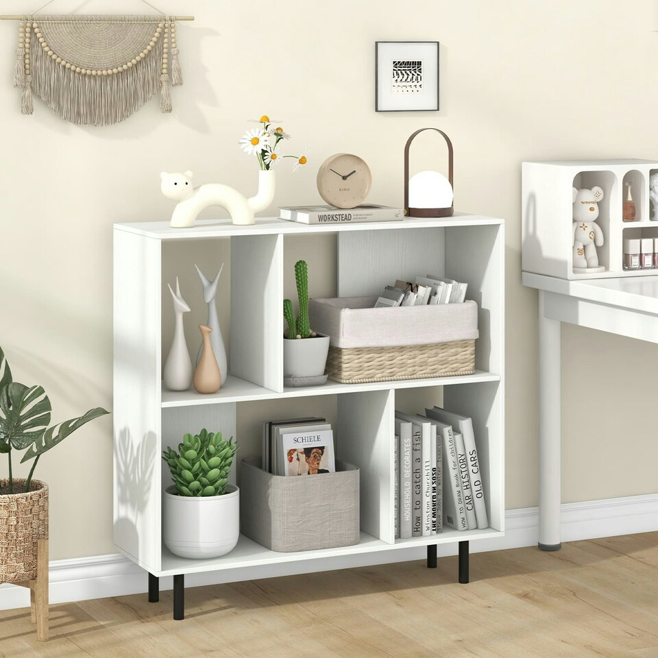 image 1 of COSTWAY Open Shelf Bookcase Cube Bookshelf White White