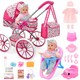 image 1 of 12 inch Baby Doll Feeding Play Set with Stroller High Chair Feeding Set Clothes Storage Bag Pretent Play