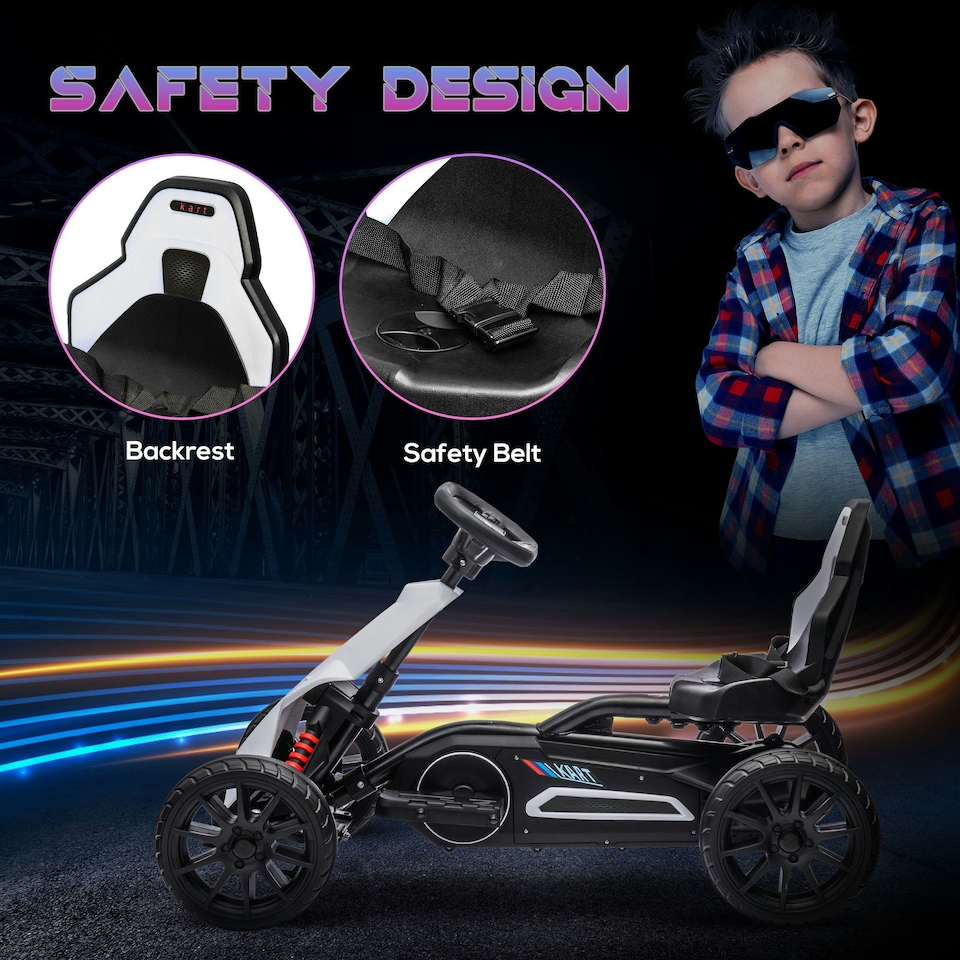 image 1 of HOMCOM 12V Electric Go Kart w/ Forward Reversing 2 Speeds for 3-8 Yrs White