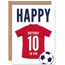 Football Strip Kit Dark Red Jersey 10 Year old Kids 10th Birthday Card