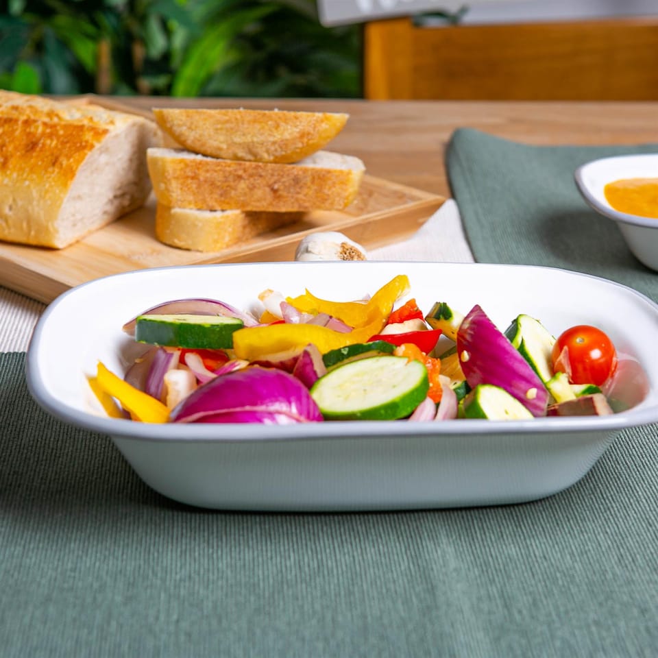 image 1 of Argon Tableware White Enamel Pie Dishes - 25.5cm - Grey - Pack of 2