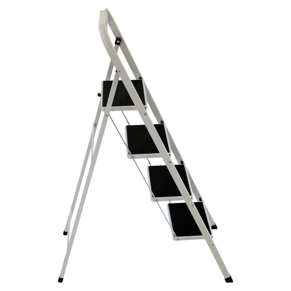 image 1 of Foldable 4 Step Ladder Stepladder Non Slip Tread Safety Steel | White