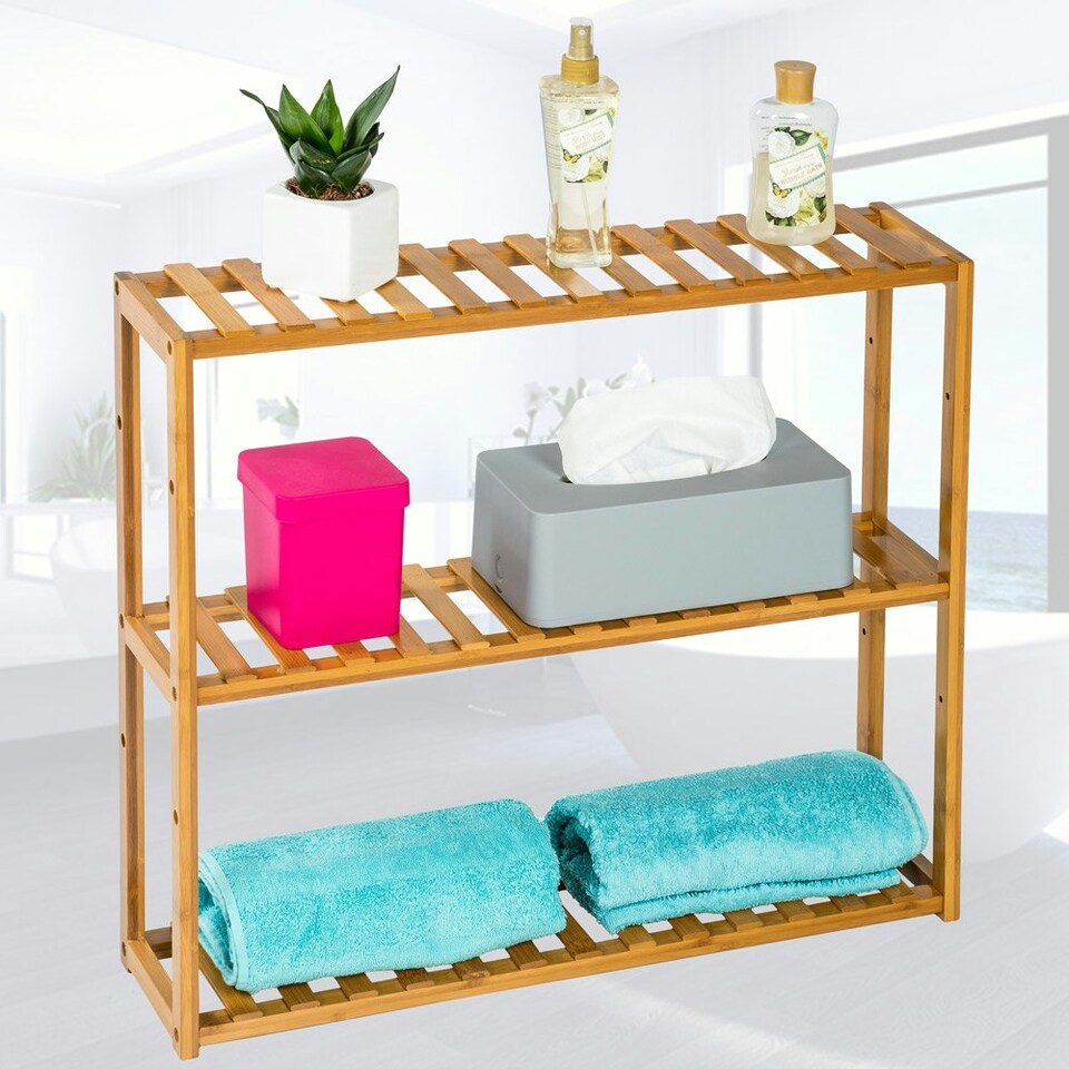 image 1 of Standing bathroom shelf - 3 tiers in bamboo Brown