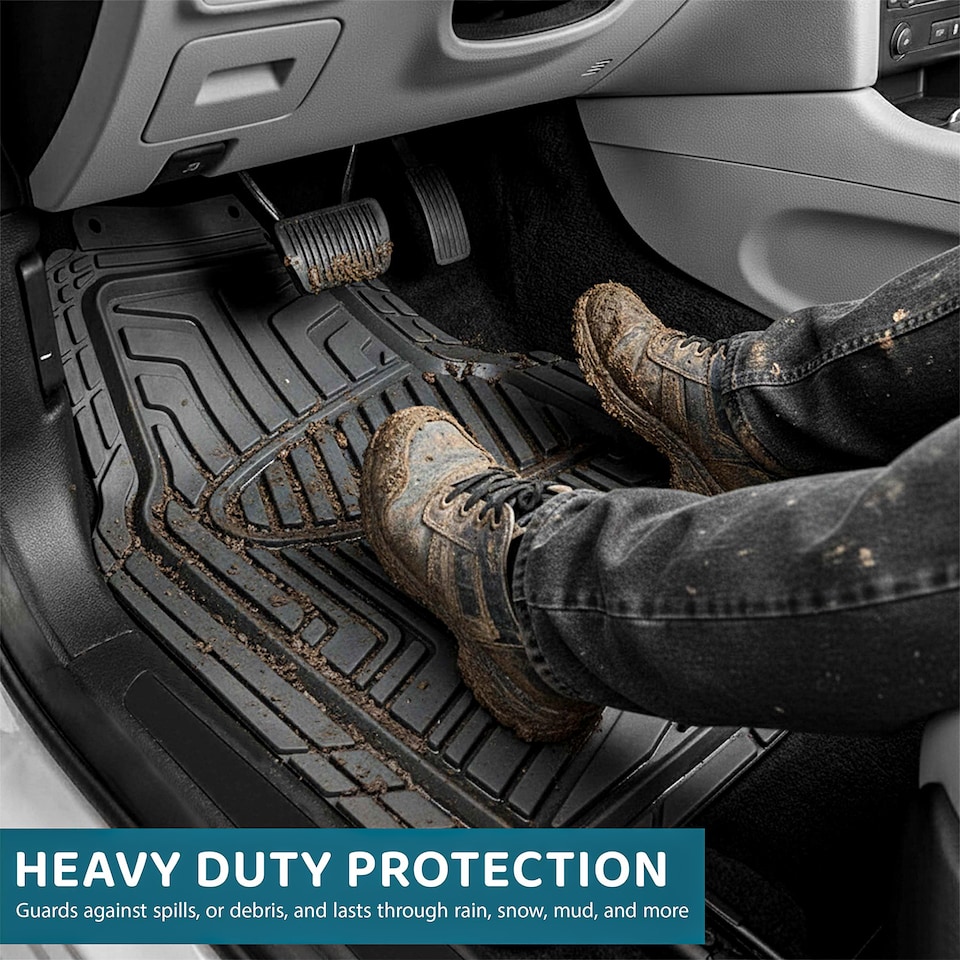 image 1 of Heavy Duty Rubber 4 PCS Car Mat Set Universal Mats Non Slip Cut To Fit Trim
