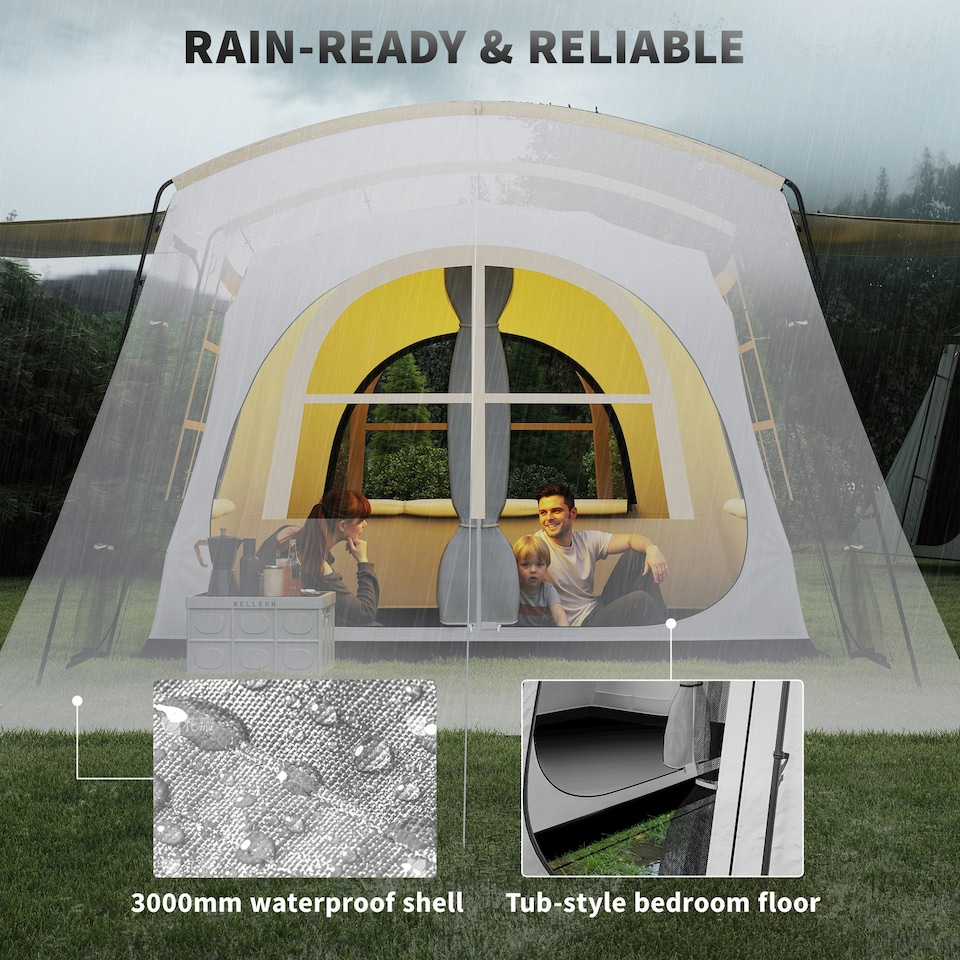 image 1 of Outsunny 3-4 Man Tunnel Tent with Sewn in Floor, 3000mm Waterproof Cream | Khaki