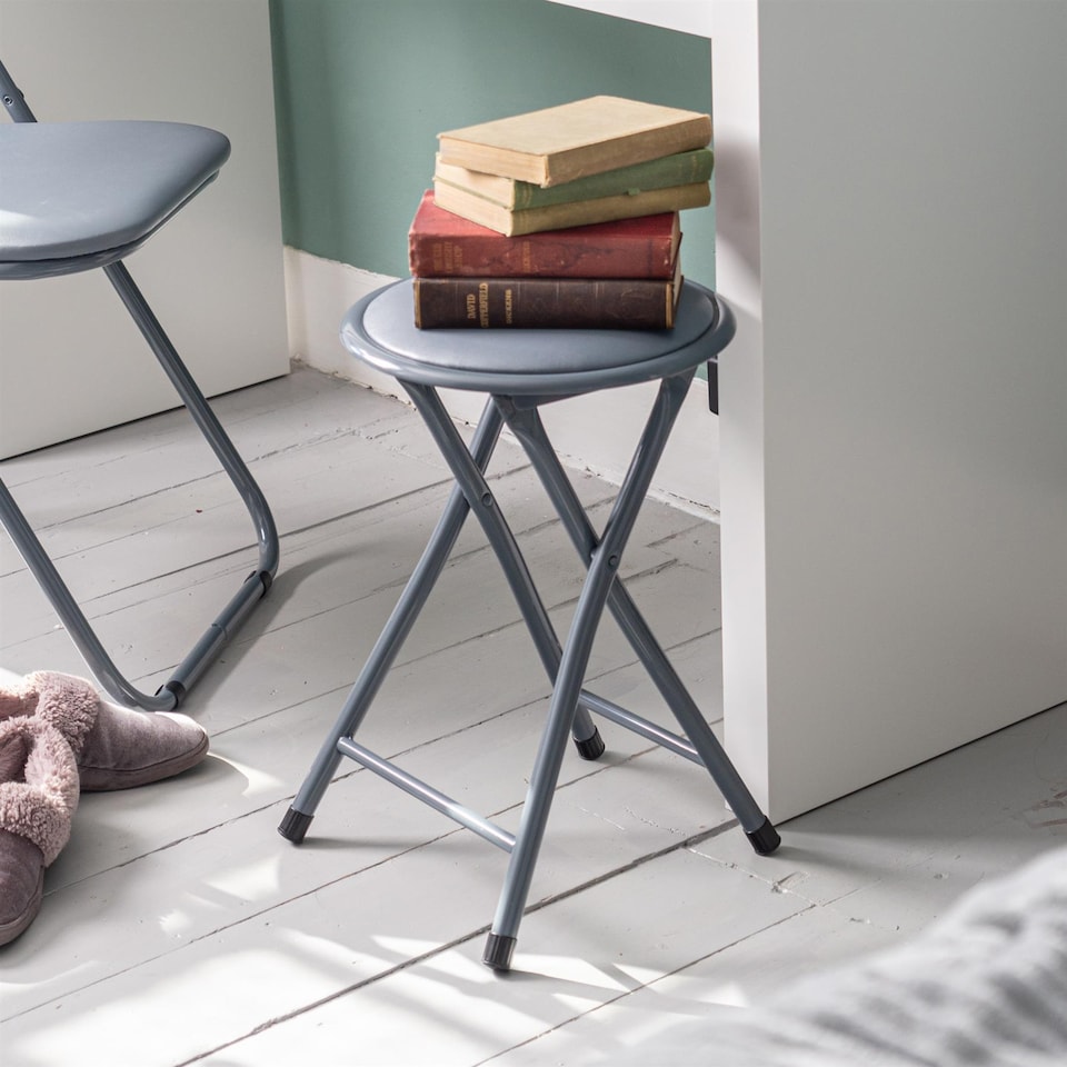 image 1 of Harbour Housewares Padded Folding Stool - Grey | Grey | Grey