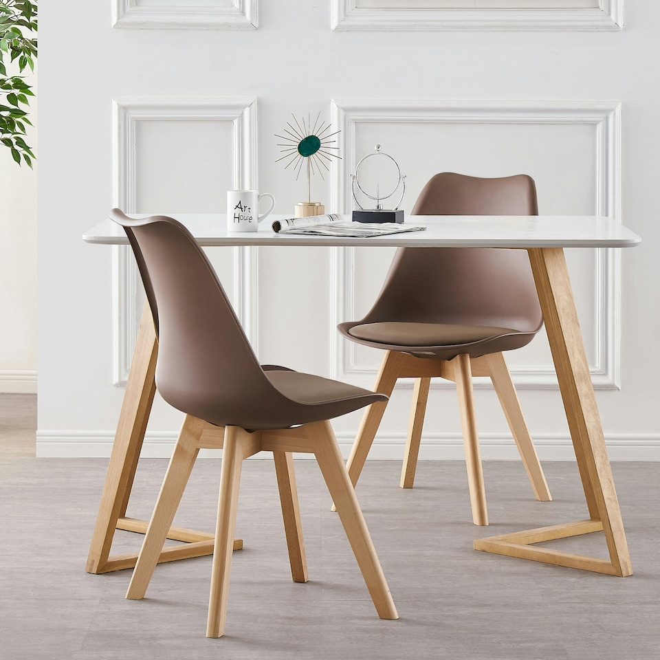 image 1 of Set of 4 Scandinavian Dining Chairs with Leather Cushions Solid Wood Legs | Brown