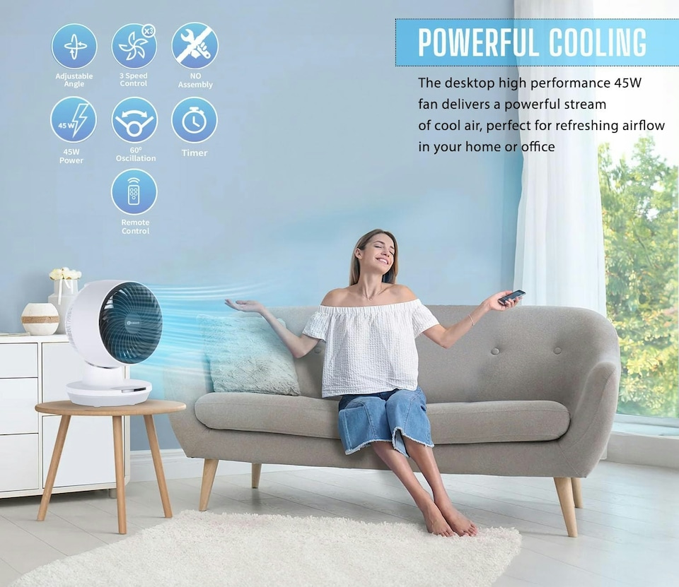 image 1 of PureMate 8 Inch Air Circulator Fan with Oscillation and Timer Black