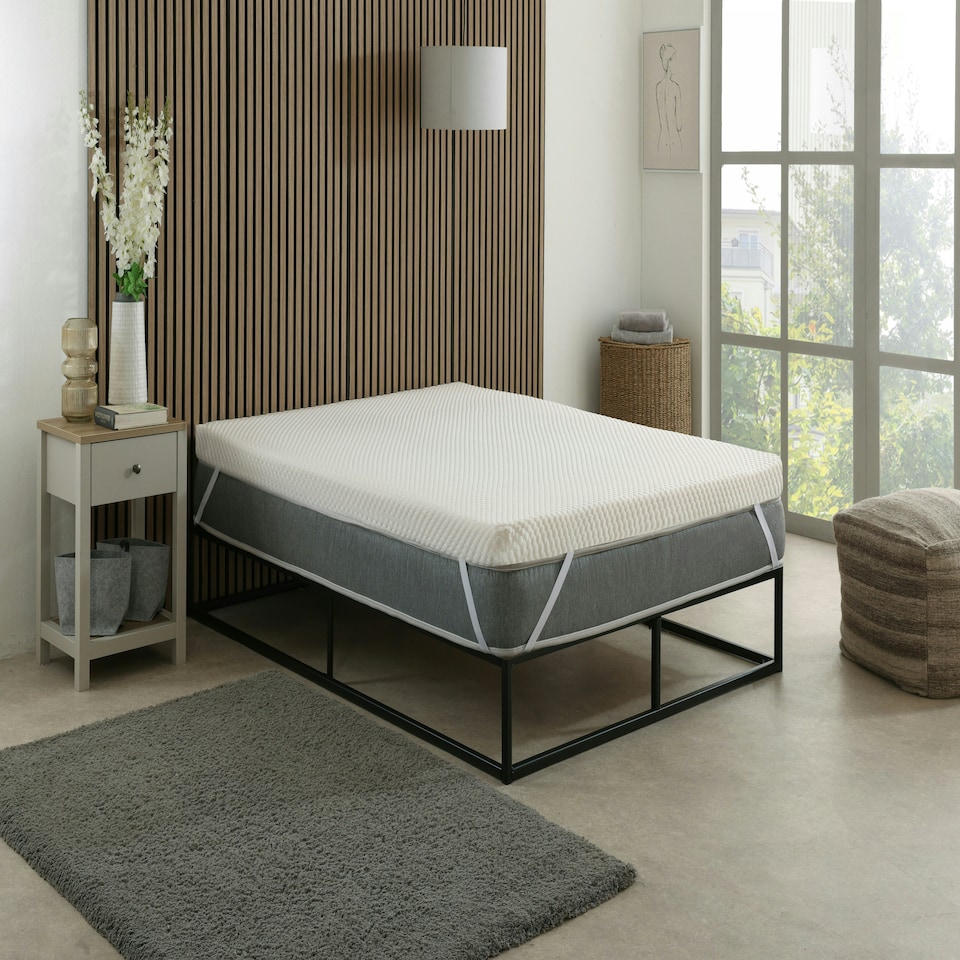 image 1 of Cool Quilted Memory Foam Mattress Topper - 2" Deep, Pressure-Relieving Support White | 1 Inch Thickness | Double