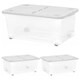 image 1 of 1 x 30 Litre Strong Stackable Folding Split Lid Storage Container Home Office Versatile Container With Wheels Clear