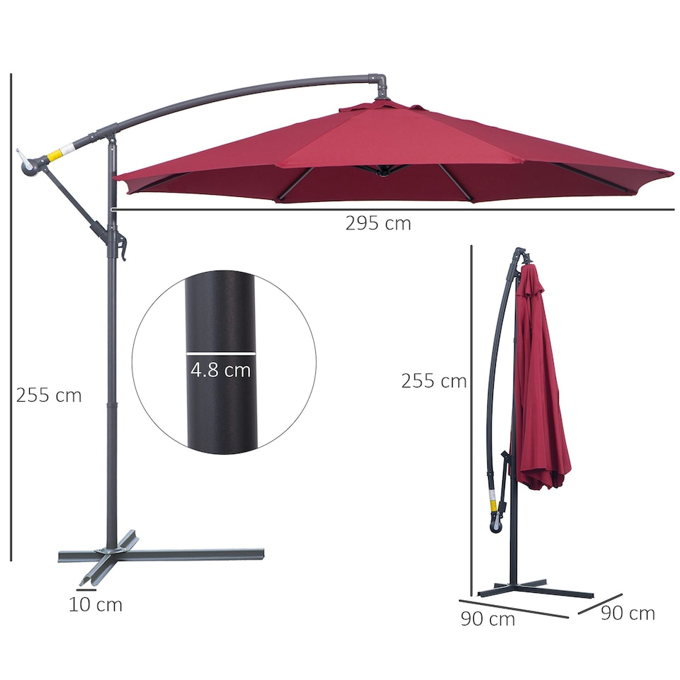 image 1 of Outsunny 3(m) Garden Banana Parasol Cantilever Umbrella, Wine Red