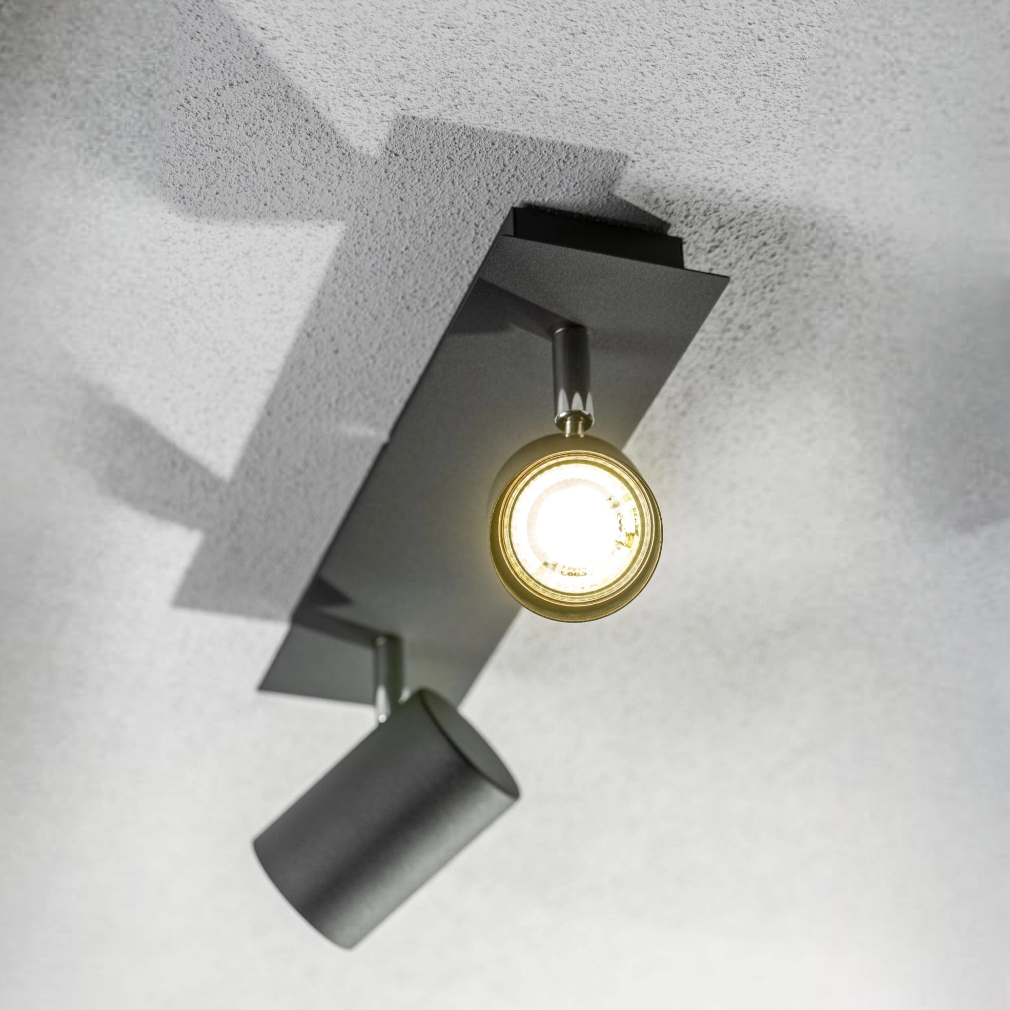 CGC Lighting VENETO Black 2-Head Adjustable GU10 Ceiling and Wall Spotlight Black Black height: 12 cm, width: 29 cm, cylinder width: 5.3 cm