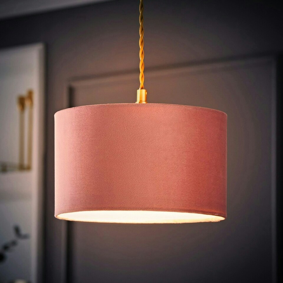 image 1 of ValueLights Reni Small Pink Velvet Pendant Shade