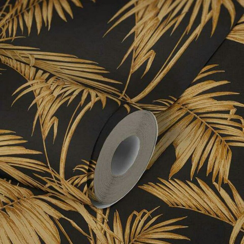 image 1 of AS Creation Lola Paris Palm Leaf Textured Wallpaper - Black/Gold - 10m x 53cm | Black