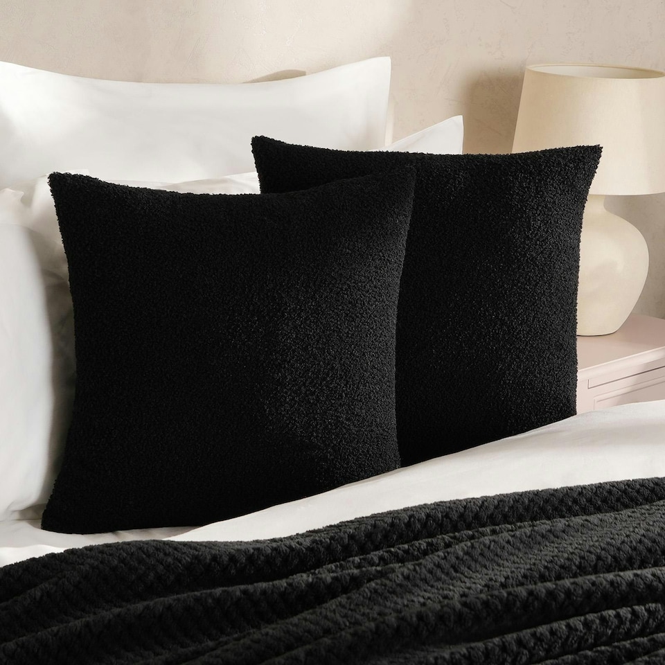 image 1 of OHS 2 x Soft Boucle Fleece Cushion Covers, 45x45cm - Black