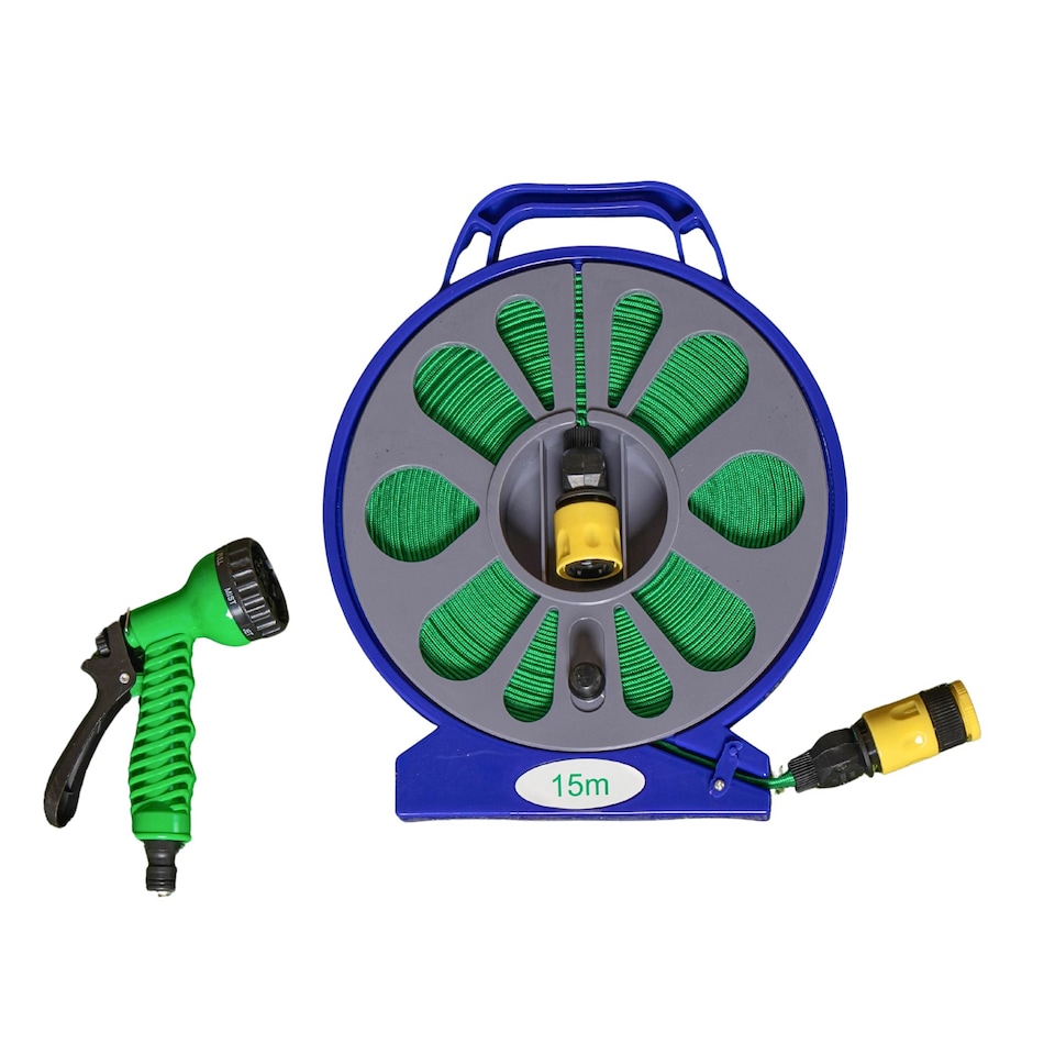 image 1 of Green Blade Flat Hose with Spray Gun - 15m - Green