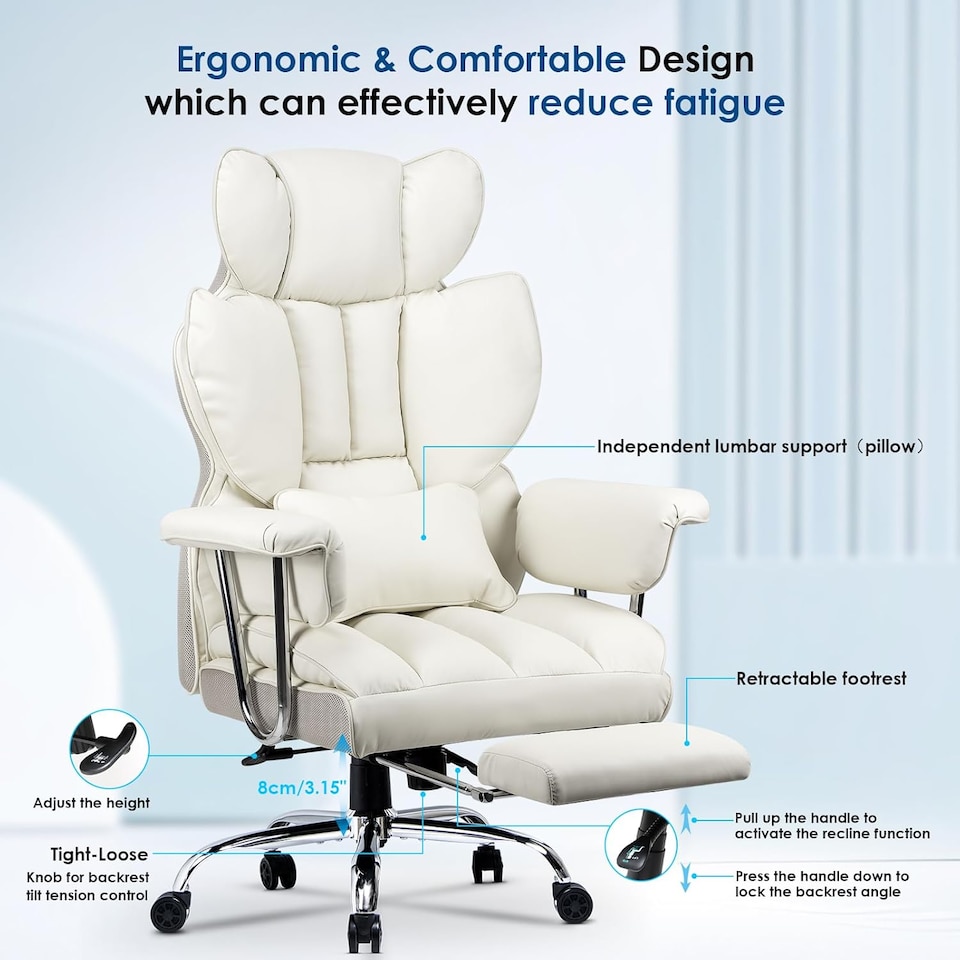 image 1 of Rattantree Ergonomic High Back Leather Office Chair with Footrest