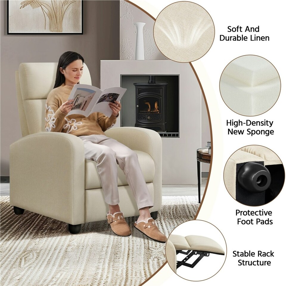 image 1 of Yaheetech Fabric Recliner Sofa Recliner Chair Cream