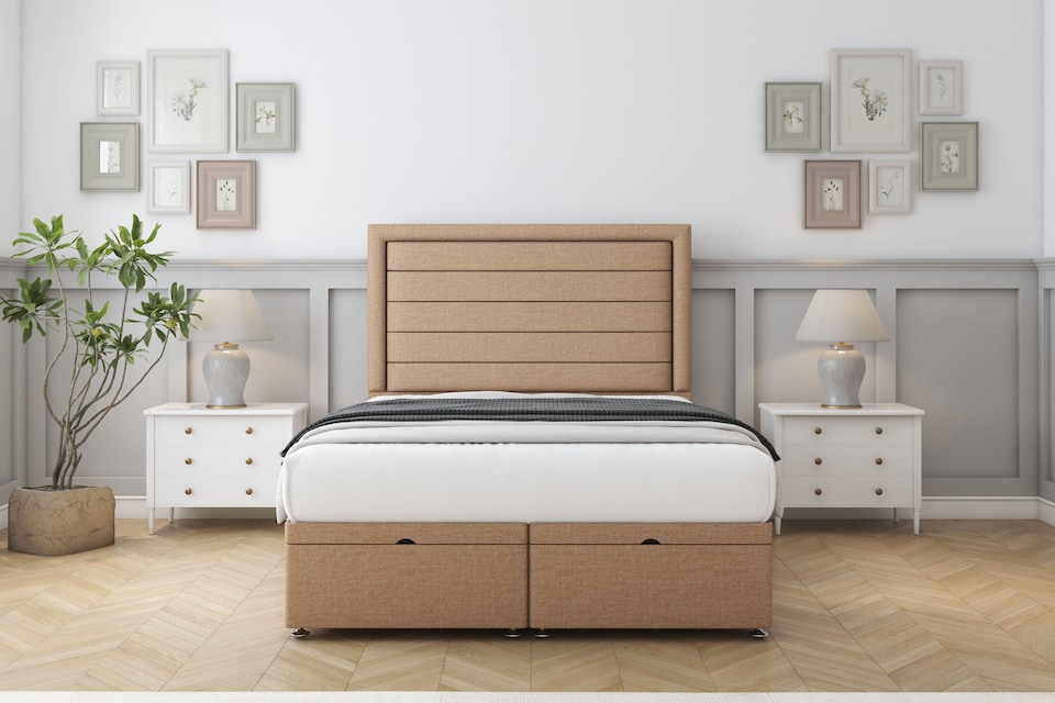 image 1 of Sloomy Ashford Latte Dumfries Ottoman Bed With Mattress With 54" Floor Standing Headboard 5' King