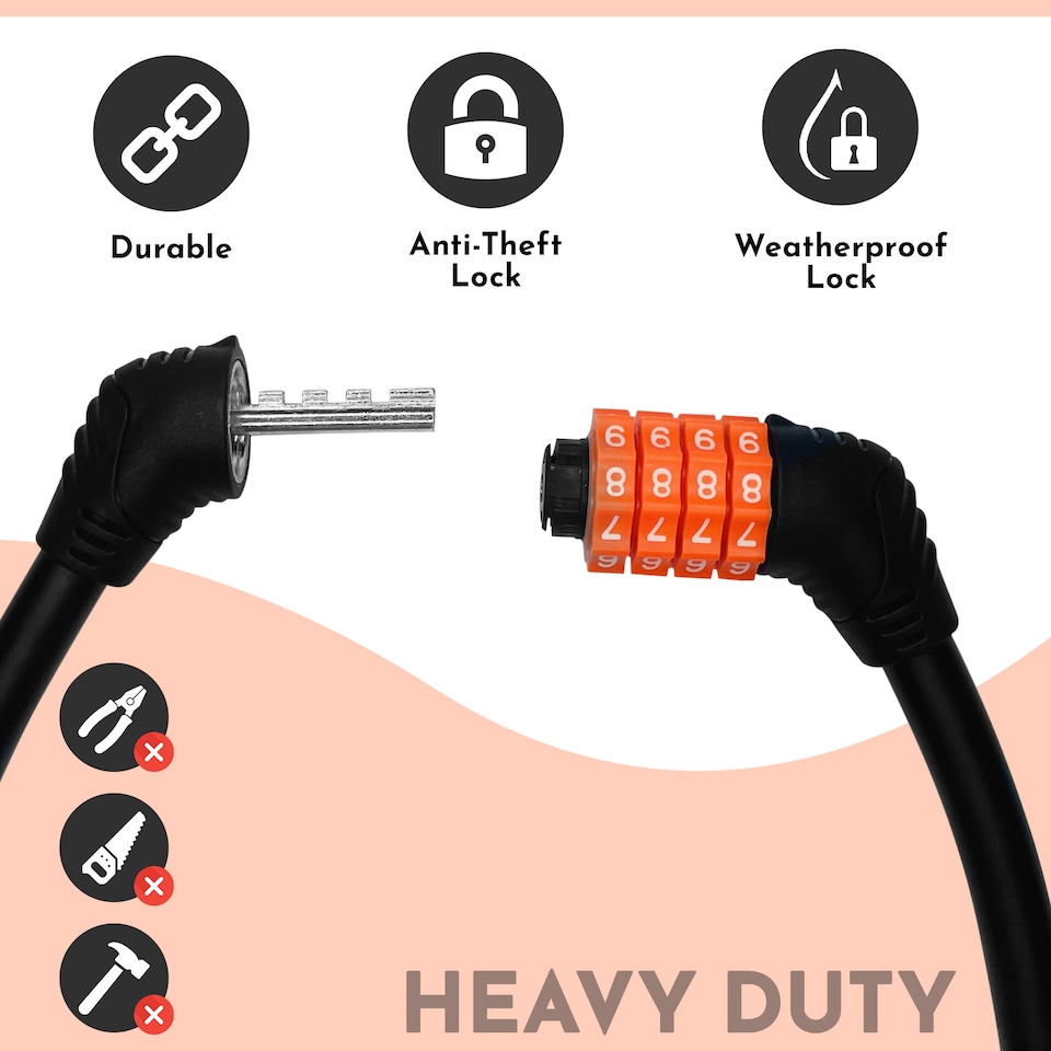 image 1 of 4 Digit Combination Heavy-Duty Cable Lock, Push Lock - 65cm