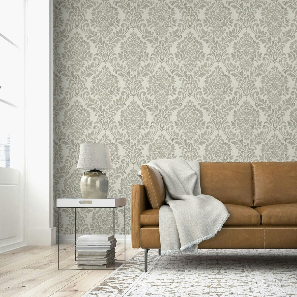 image 1 of Muriva Darcy James Collection Eleanor Damask Wallpaper - Cream - 10m x 53cm | Cream