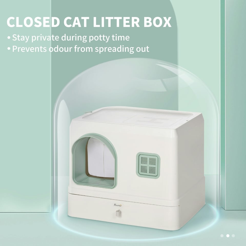image 1 of PawHut Cat Litter Box, Hooded Cat Litter Tray w/ Drawer Pan, Scoop, Deodorants