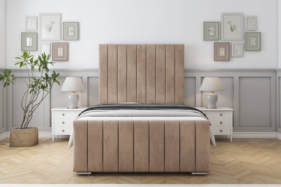 image 1 of Sloomy California Mink Naples Bed Frame With 50" Upholstered Headboard 6' Super King