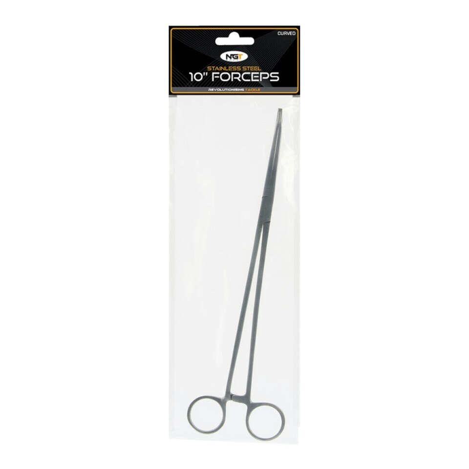 image 1 of NGT 10" Curved Stainless Steel Fishing Forceps - Angling Equipment