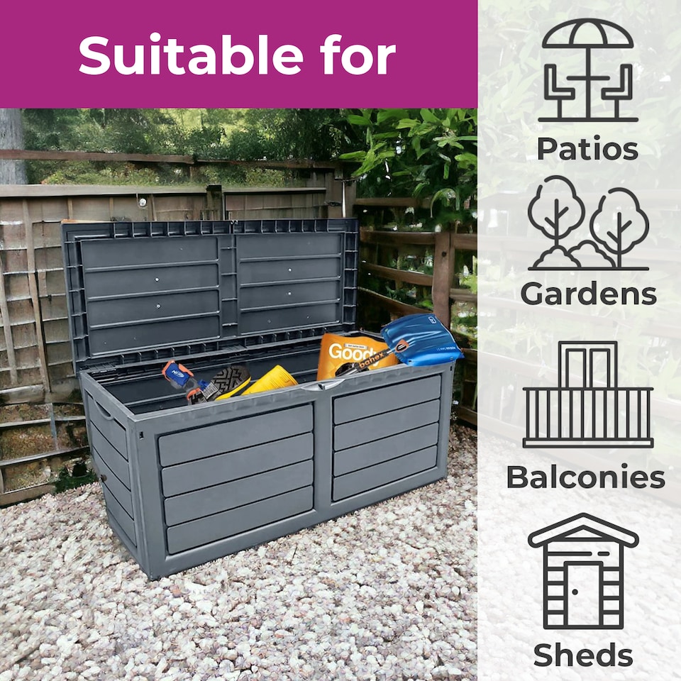 image 1 of Neo 320 Litre Dark Grey Plastic Waterproof Outdoor Garden Plastic Storage Box Furniture | Grey