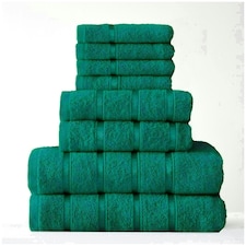 VELVETIO 8 Piece Towel Bale Set Boston Shiny Stripe Pattern - 100% Cotton, 450 GSM Green | Teal