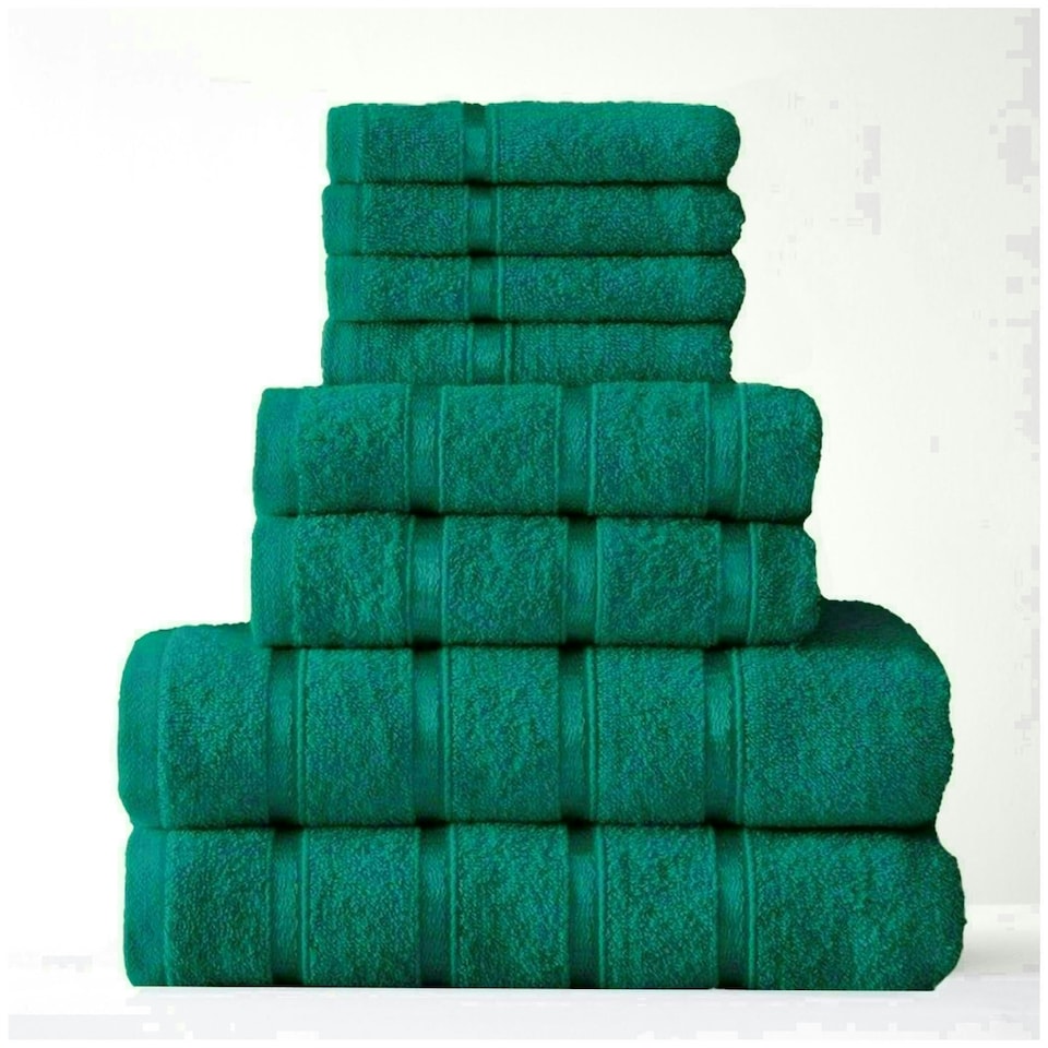 image 1 of VELVETIO 8 Piece Towel Bale Set Boston Shiny Stripe Pattern - 100% Cotton, 450 GSM Green | Teal