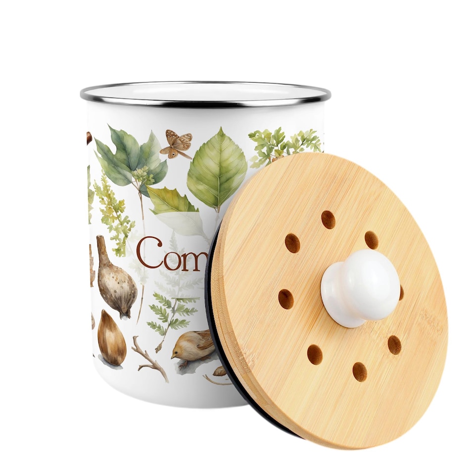 image 1 of Woodland Compost Caddy - Metal 2L Decorative Kitchen Food Waste Bin