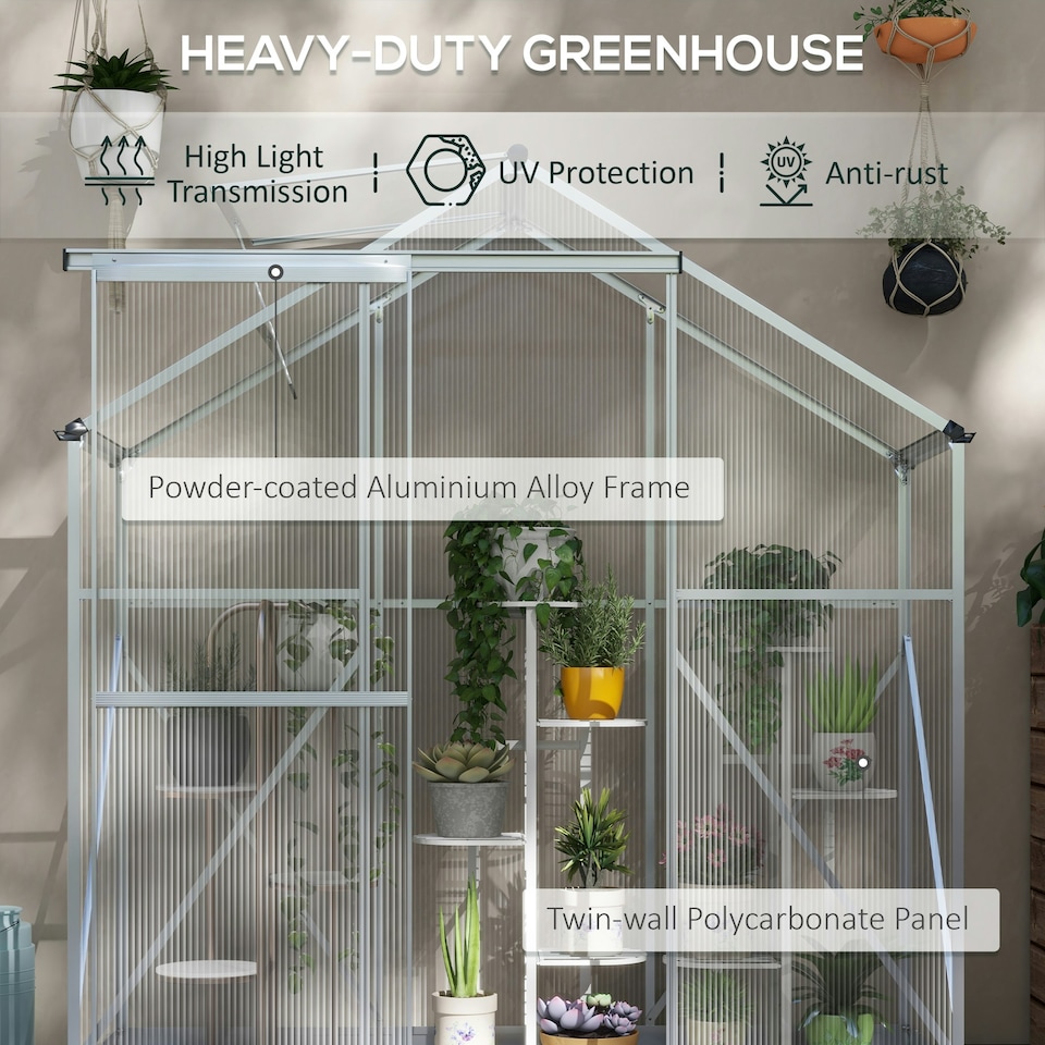 image 1 of Outsunny 6 x 2.5ft Polycarbonate Greenhouse Aluminium Green House