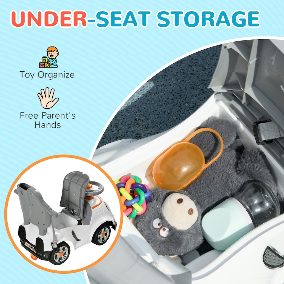 image 1 of AIYAPLAY 3 in 1 Ride on Push Car, Cartoon Robot Foot to Floor Slider - White