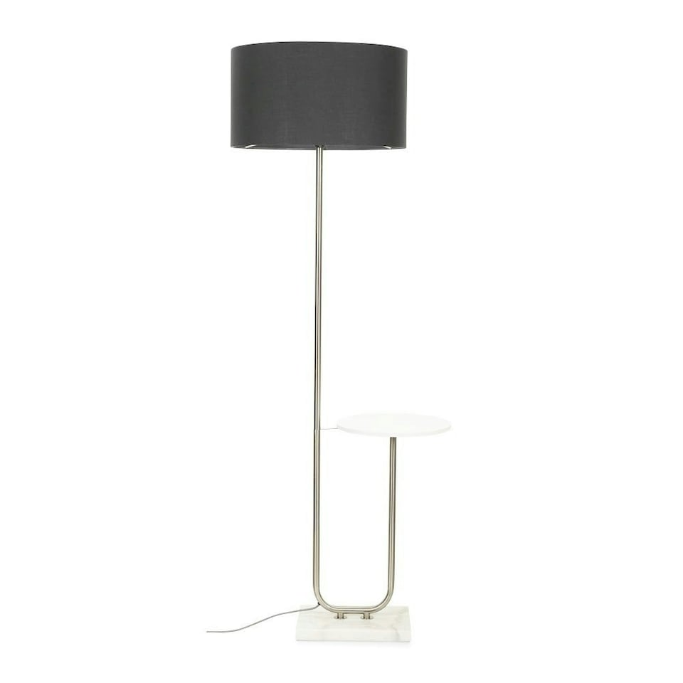 image 1 of ValueLights Tavel Brushed Chrome Silver Floor Lamp with Table and Charcoal Shade | Grey