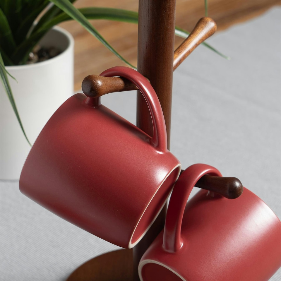 image 1 of Argon Tableware 6x Matt Coloured Coffee Mugs - Red - 350ml - Tea Mug Latte Mug Cappuccino Mug Drinking Mug Red