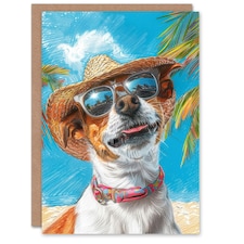 Tropical Vacation Portrait Jack Russell Dog Beach Him Birthday Card