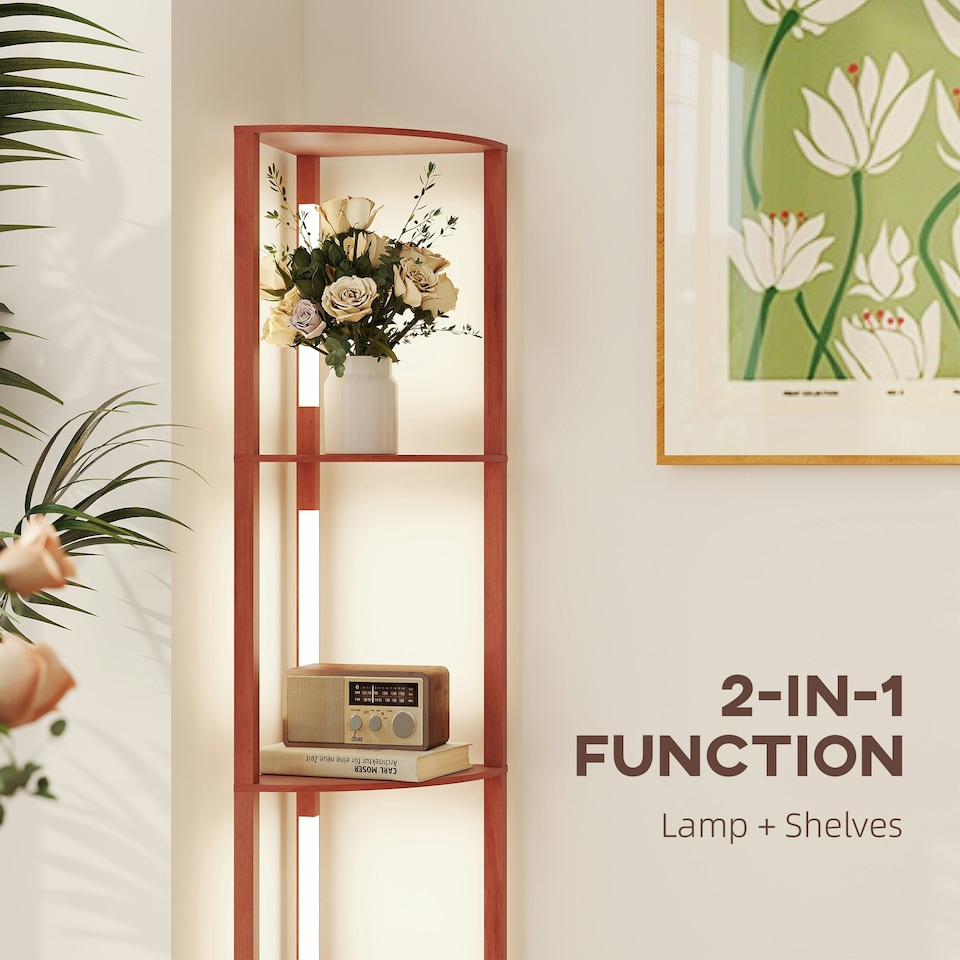 image 1 of HOMCOM Corner Floor Lamp with Dimmable Warm White LED Light, Brown Brown