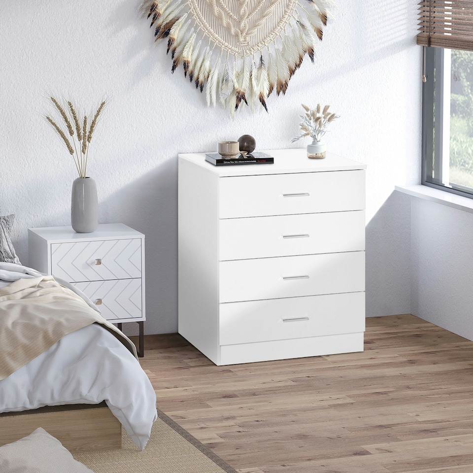 image 1 of HOMCOM Storage Cabinet Vertical Drawer Chest of 4 w/ Metal Rails